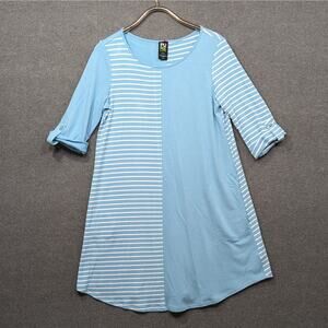 Pure Essence Tunic Top Womens Medium Pullover Shirt Dress Blue White Mixed Print